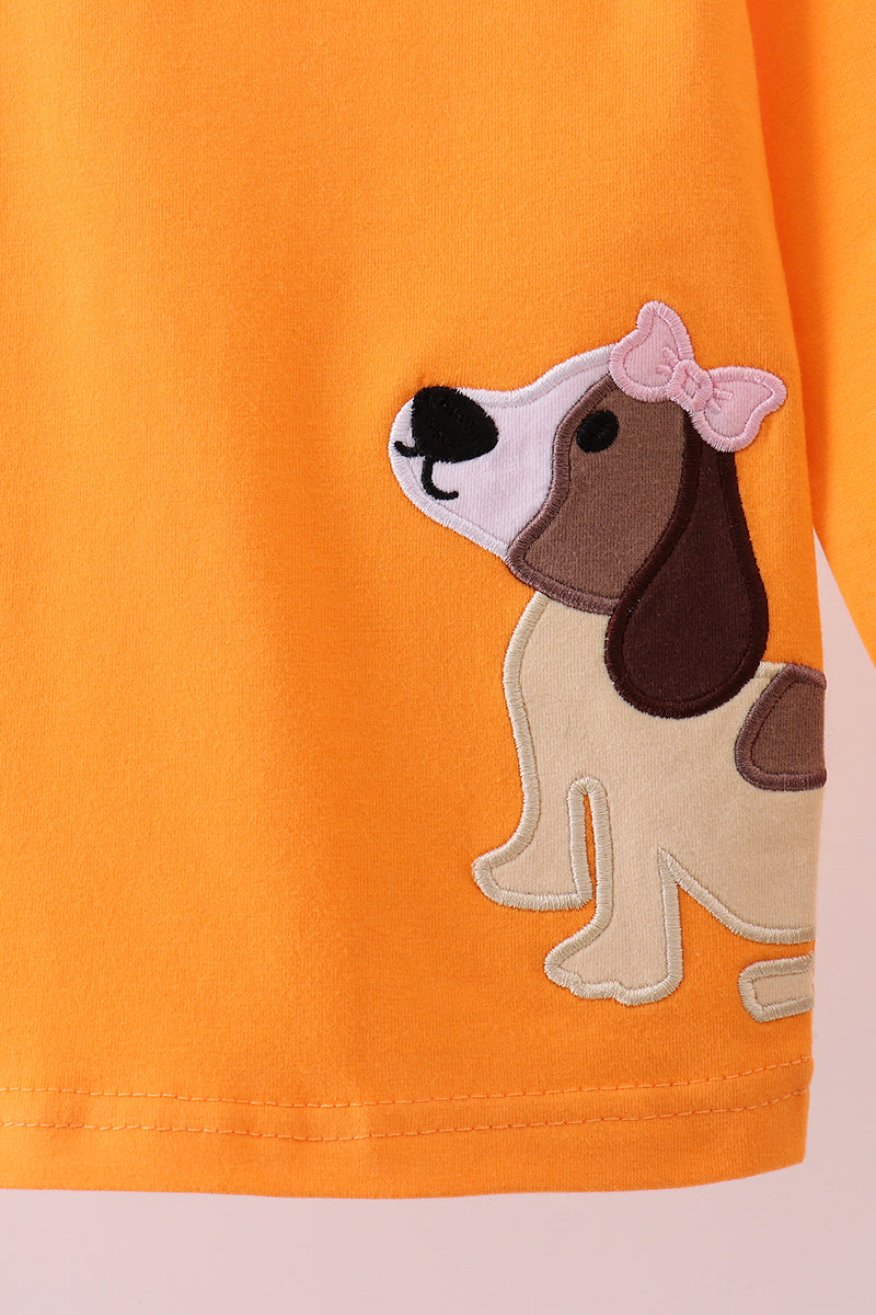 Premium Orange Tennessee puppy embroidery top