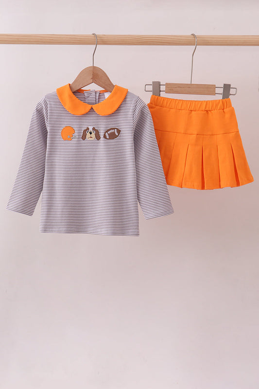 Premium Orange Tennessee stripe football embroidery skorts set