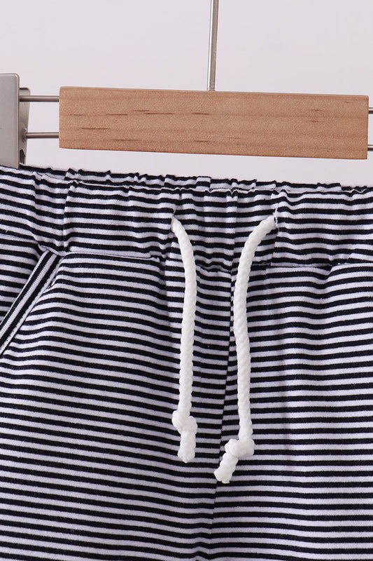 Premium Navy&white stripe drawstring shorts