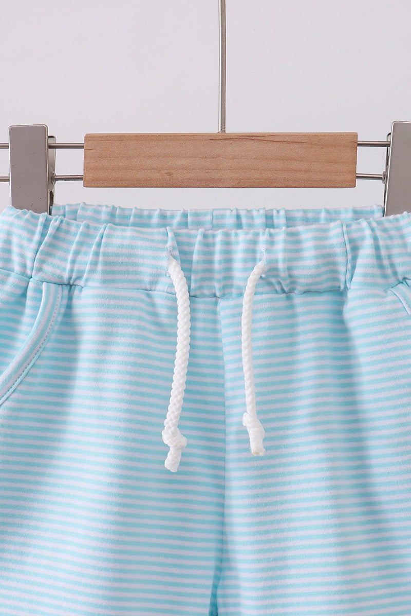 Premium Mint&white stripe drawstring shorts