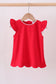 Red flutter sleeve scalloped top