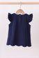 Navy flutter sleeve scalloped top