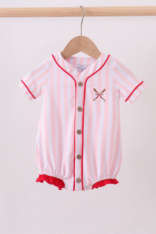 Pink baseball bow stripe bubble