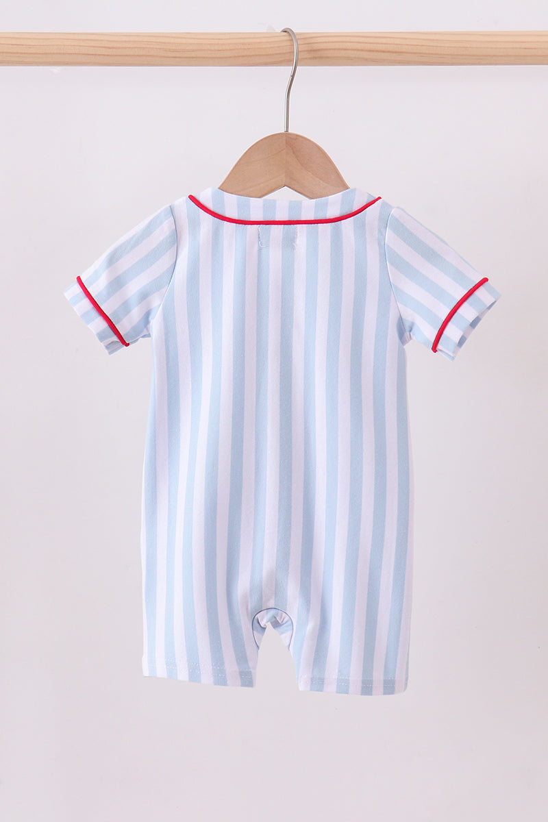 Blue baseball stripe romper