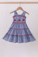 Blue crab embroidery gingham tiered dress