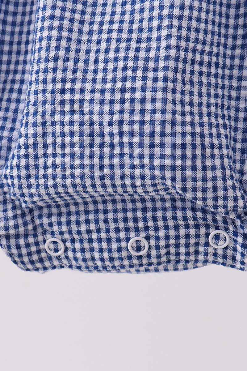 Blue crab embroidery gingham ruffle bubble