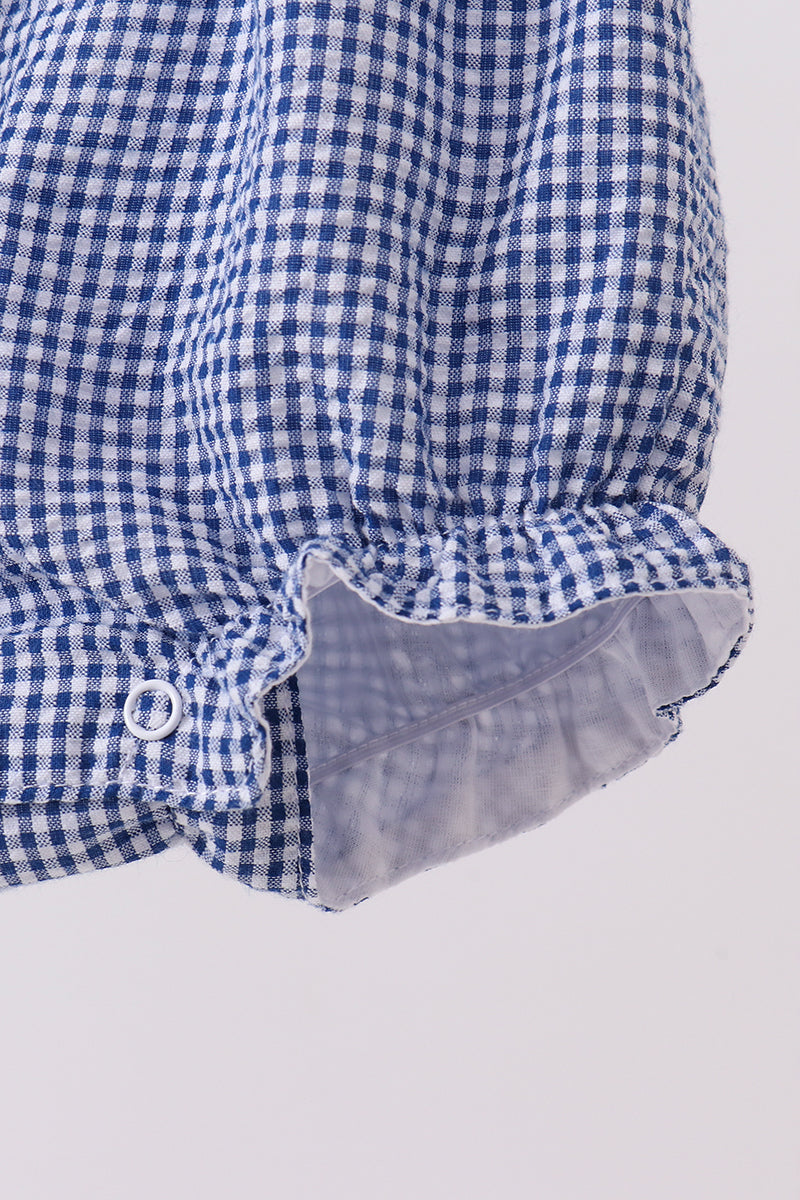 Blue crab embroidery gingham ruffle bubble