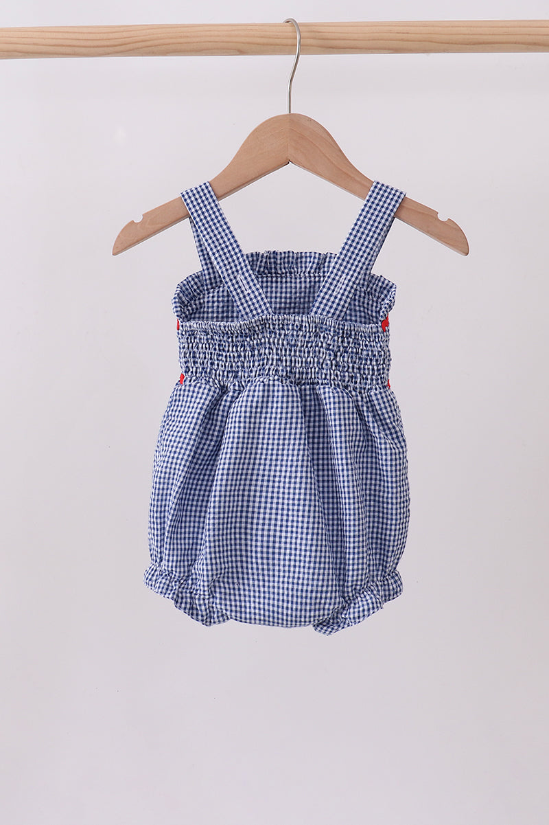 Blue crab embroidery gingham ruffle bubble