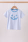 Blue stripe Smirk face applique top