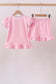 Pink ghost pumpkin embroidery ruffle shorts set