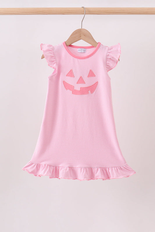 Pink stripe Smirk face applique dress