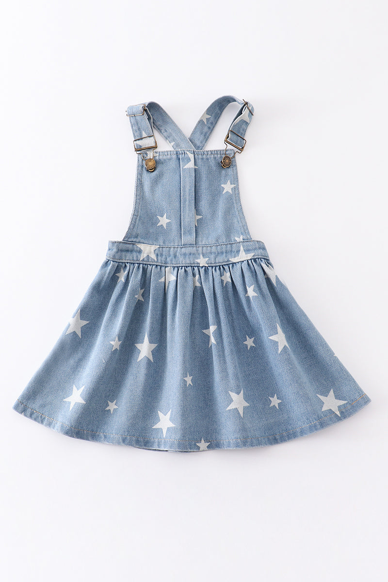 Blue star print strap denim dress