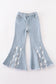 Blue open front lace denim jeans