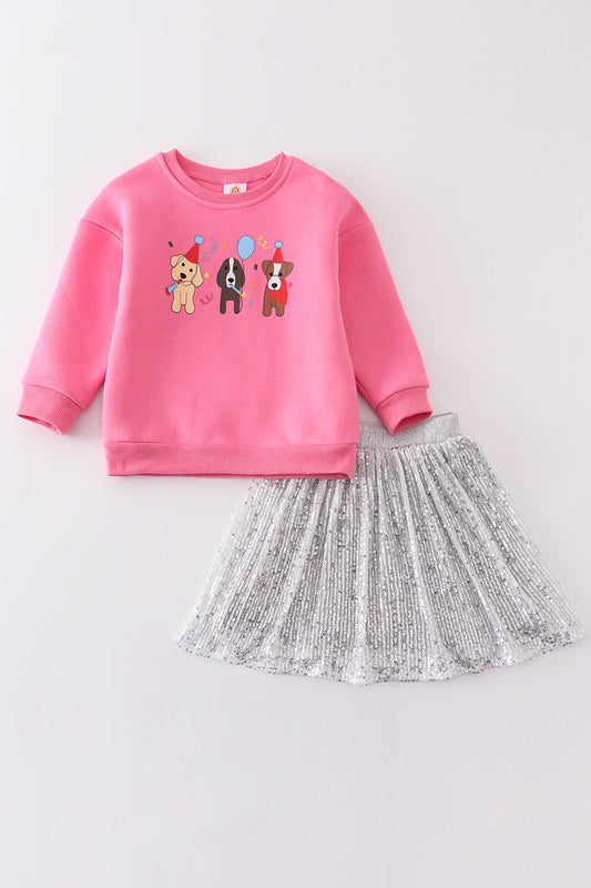 Premium Pink christmas dog skirt set