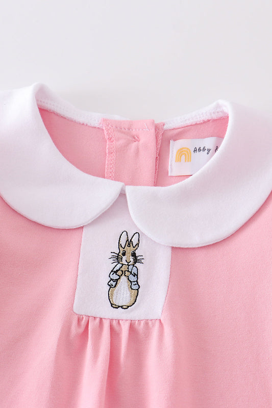 Premium Pink easter bunny embroidery dress