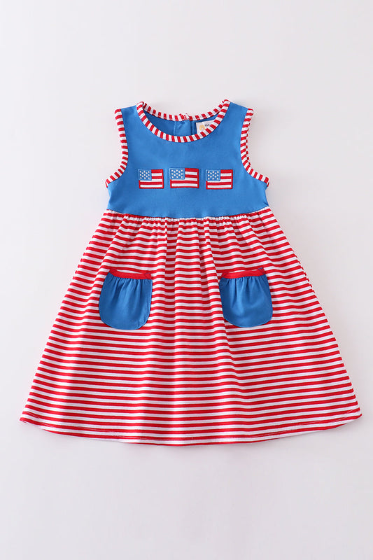 Premium Blue patriotic flag applique dress