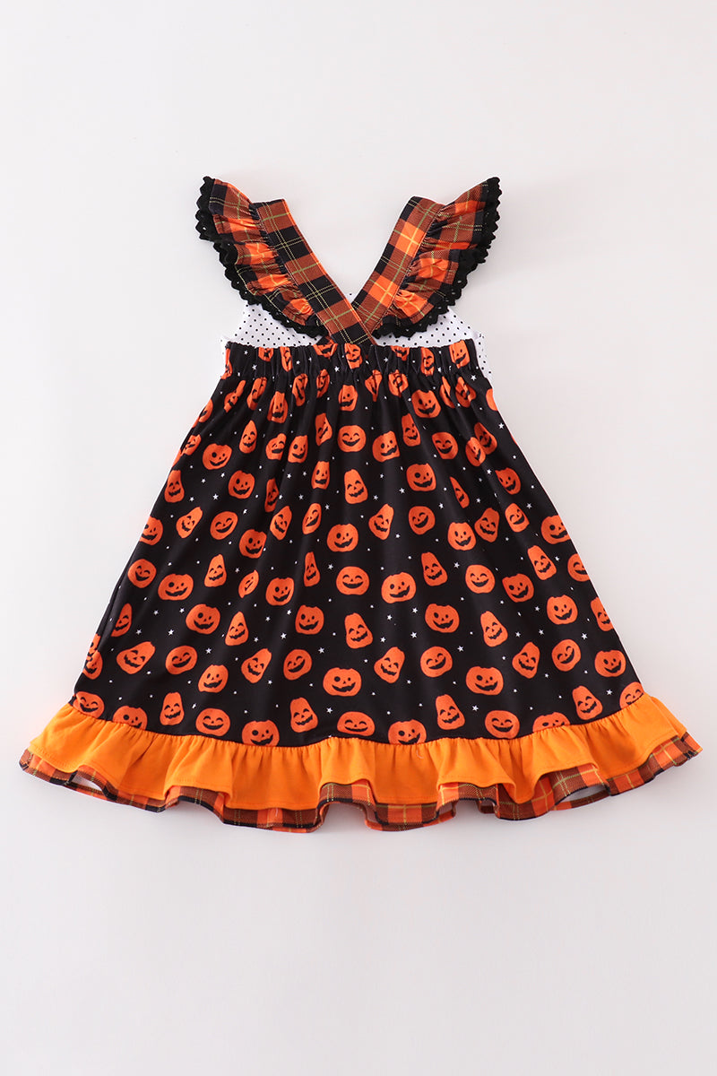 Premium Orange halloween pumpkin ruffle dress