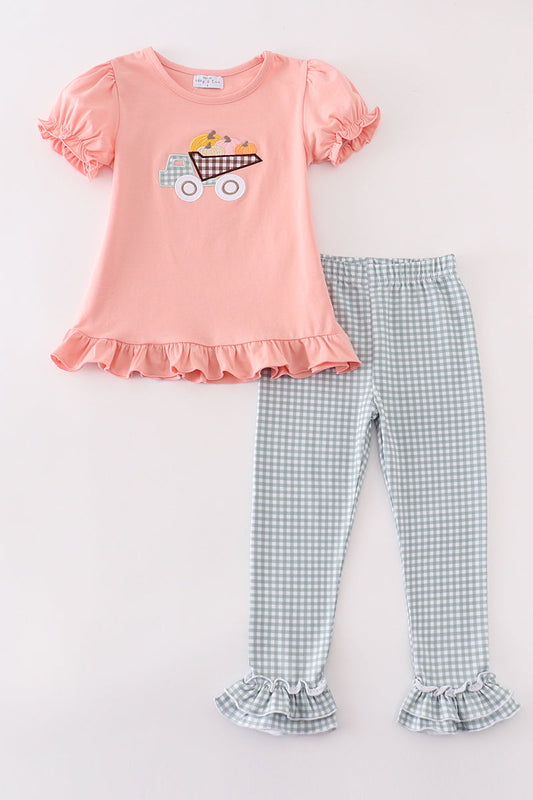 Coral truck pumpkin embroidery girl set