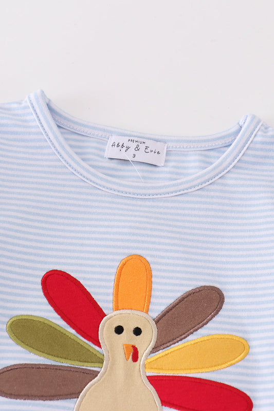 Premium Blue turkey embroidery stripe girl set