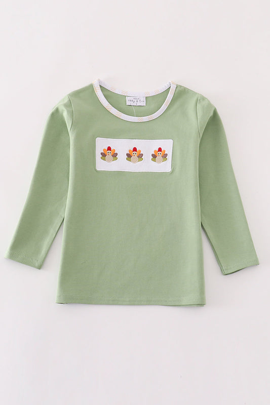 Premium Green turkey embroidery boy top