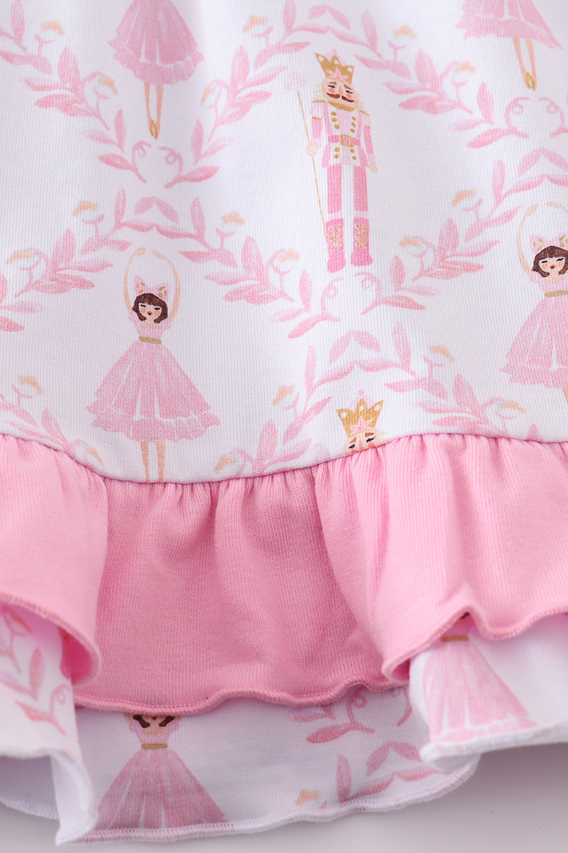 Premium Pink nutcracker print ruffle pajama gown