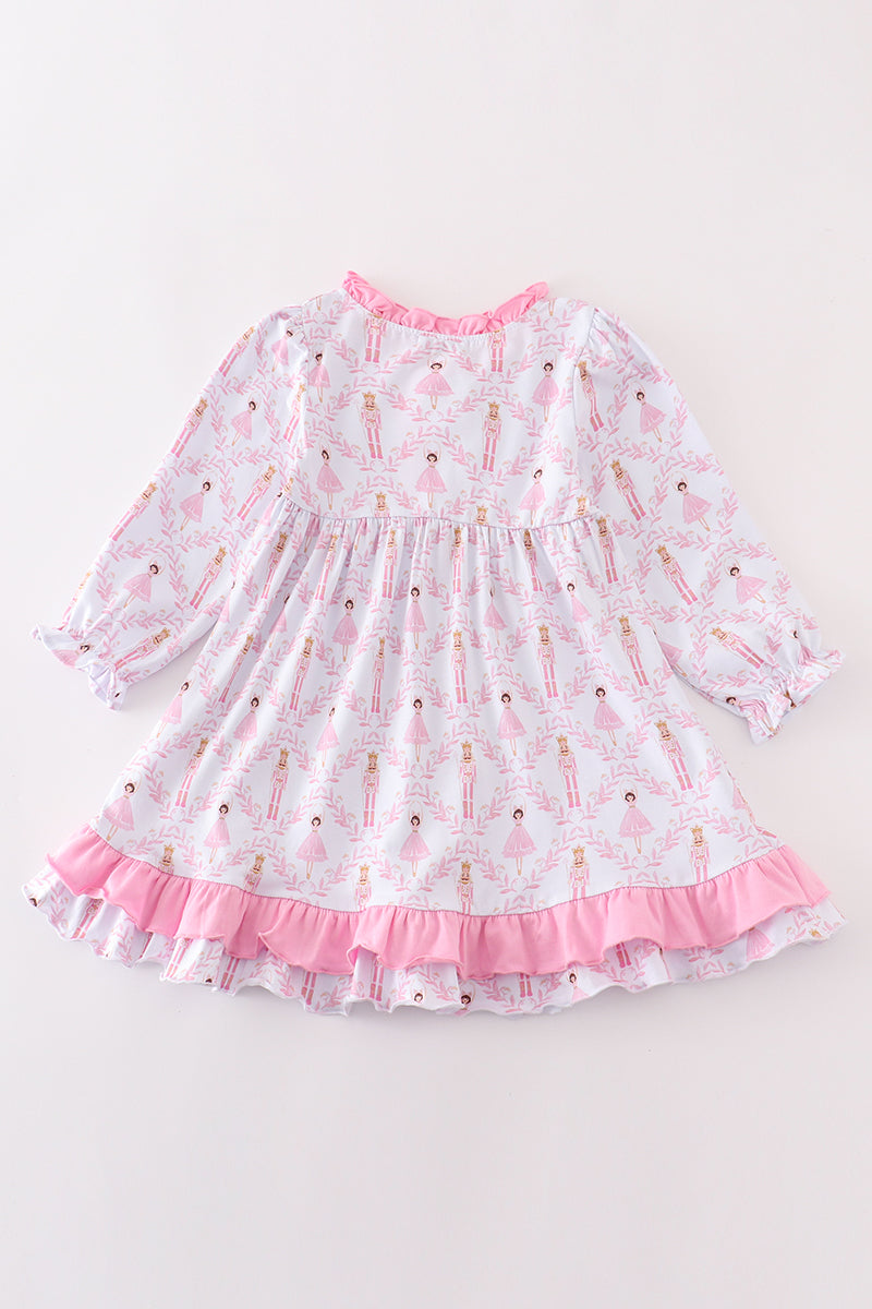 Premium Pink nutcracker print ruffle pajama gown