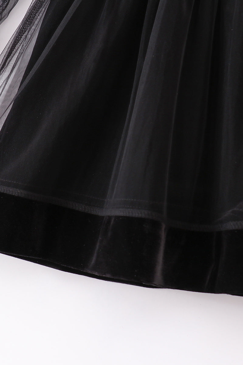 Premium Black velvet ruffle girl dress