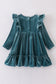 Premium Teal velvet ruffle dress