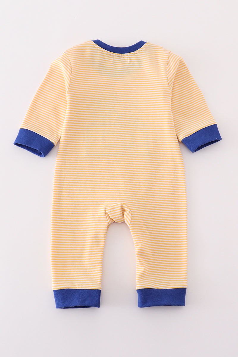 Premium yellow stripe tools applique boy romper