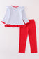 Premium red stripe farm applique girl set