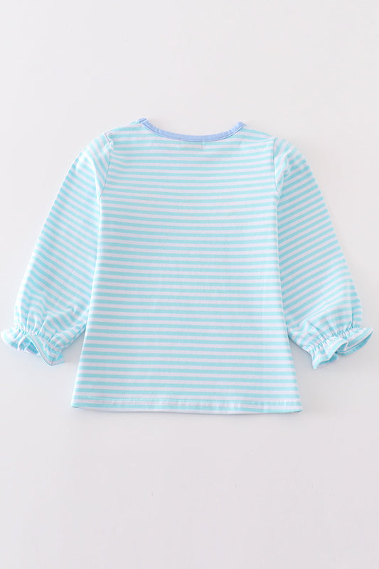 Premium Green stripe turkey embroidery girl top