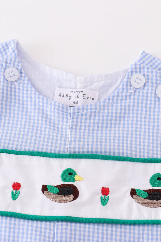 Premium Blue duck embroidery boy gingham jonjon