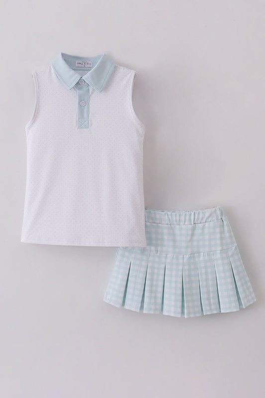 Blue active gingham skorts set