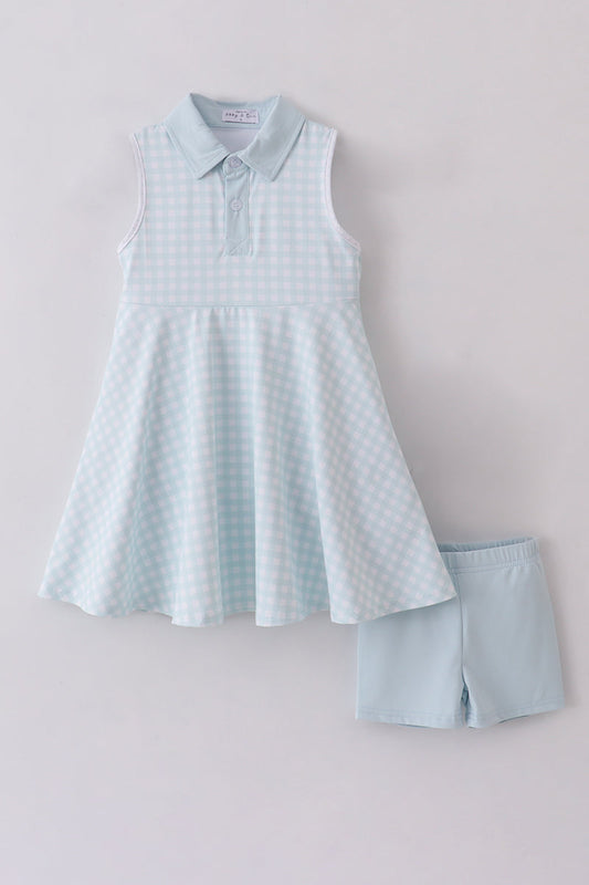 Blue active gingham dress set