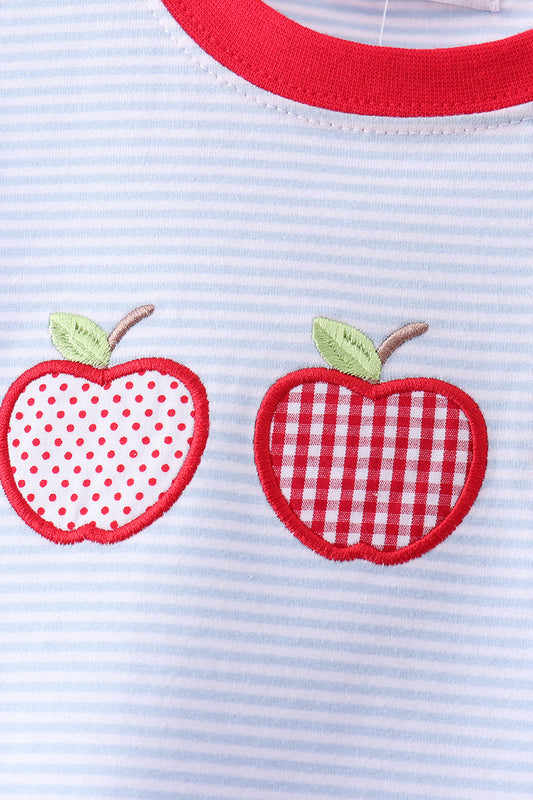 Red apple embroidery shorts set