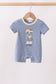 Blue stripe truck embroidery romper