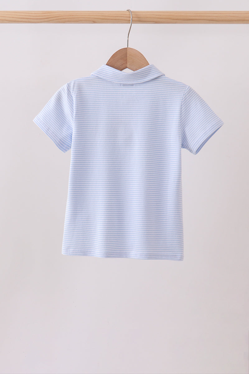 Blue stripe apple embroidery shirt