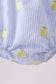 Blue stripe seersucker lemon embroidery ruffle bubble