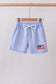 Blue flag embroidery gingham shorts