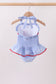 Blue flag applique gingham ruffle one-piece swimsuit