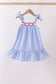 Blue flag embroidery ruffle dress