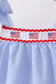 Blue flag embroidery ruffle dress