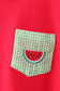 Red watermelon embroidery shorts set