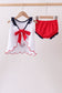 Red flag fireworks embroidery ruffle bloomer set