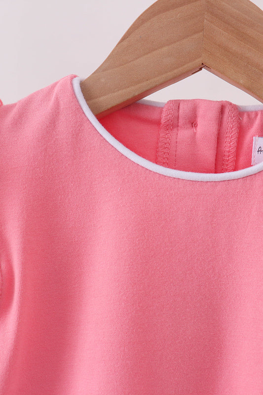 Deep pink flutter sleeve scalloped top