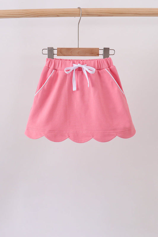 Deep pink scallop hem bow skort