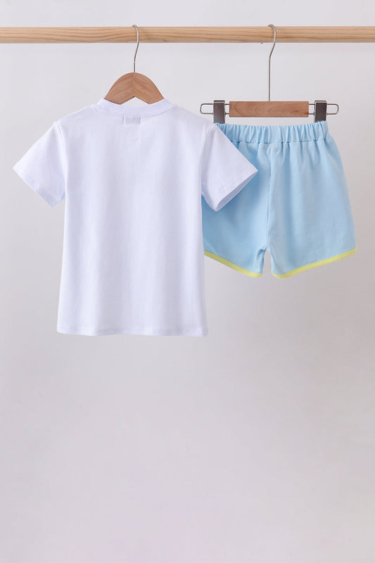 Blue Vehicle Embroidered Set