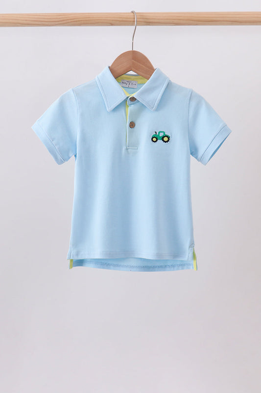 Blue Tractor Embroidered Polo