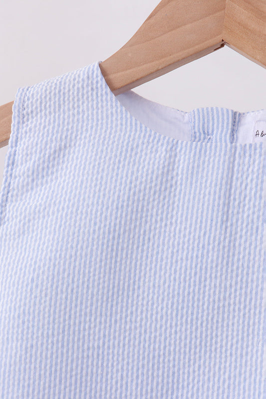 Blue Seersucker Stripe Scalloped Shorts Set