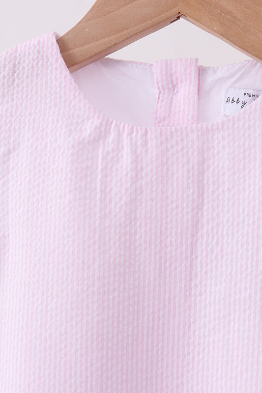 Pink Seersucker Stripe Scalloped Dress